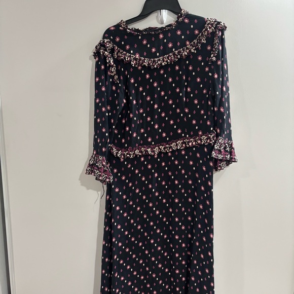 Free people boho Black and pink floral midi dress size large one button missing - Picture 6 of 7